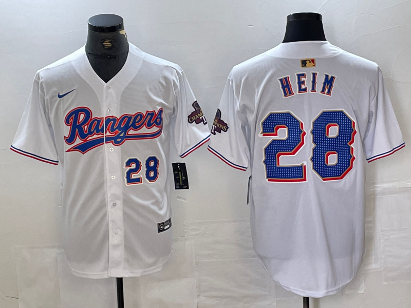 Men's Texas Rangers #28 Jonah Heim Number White 2023 World Series Champions Cool Base Jerseys