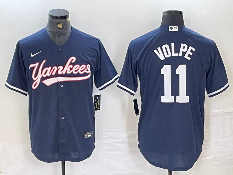 Men's New York Yankees #11 Anthony Volpe Navy Cool Base Stitched Baseball Jersey