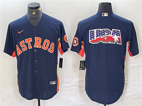 Men's Houston Astros Navy Team Big Logo With Patch Cool Base Stitched Baseball Jersey