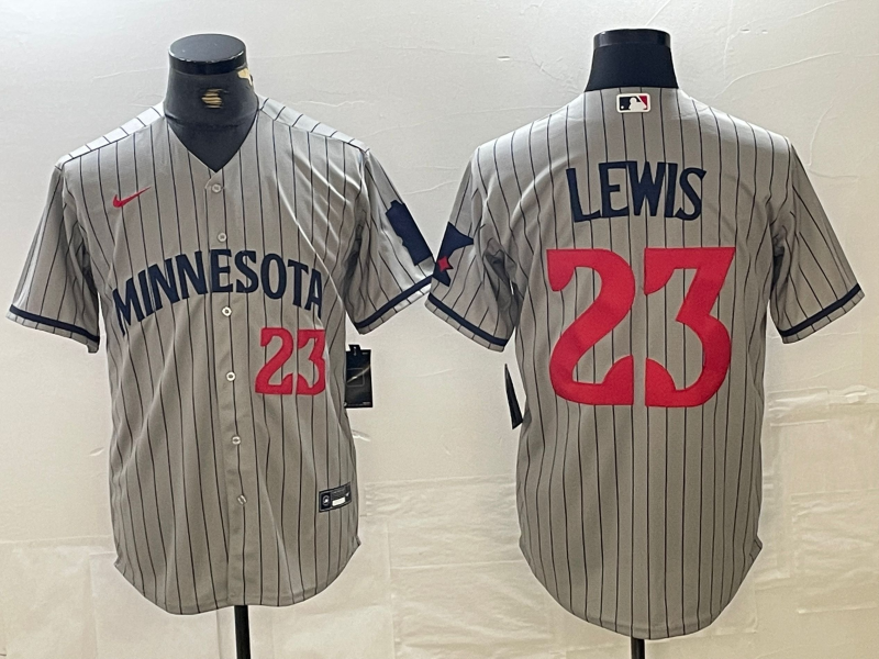 Men's Minnesota Twins #23 Royce Lewis Number 2023 Grey Home Team Cool Base Stitched Jerseys