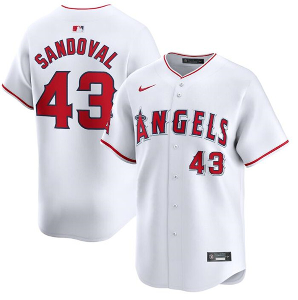 Men's Los Angeles Angels #43 Patrick Sandoval White Home Limited Baseball Stitched Jersey