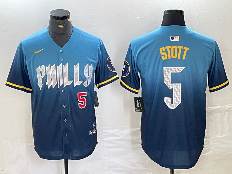 Men's Philadelphia Phillies #5 Bryson Stott Blue 2024 City Player Number Cool Base Stitched Jerseys