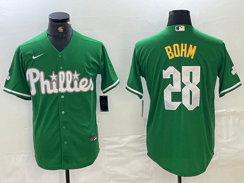 Men's Philadelphia Phillies #28 Alec Bohm Kelly Green Cool Base Jersey