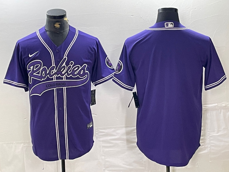 Men's Colorado Rockies Blank Purple With Patch Cool Base Stitched Baseball Jersey