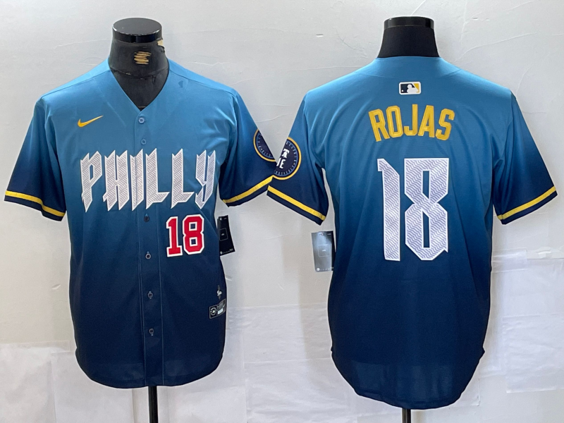 Men's Philadelphia Phillies #18 Johan Rojas Number Blue 2024 City Connect Limited Stitched Jersey