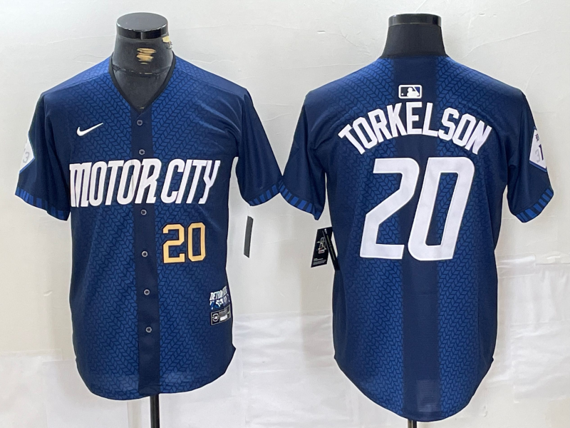 Mens Detroit Tigers #20 Spencer Torkelson Number 2024 Navy City Connect Cool Base Limited Stitched Jersey