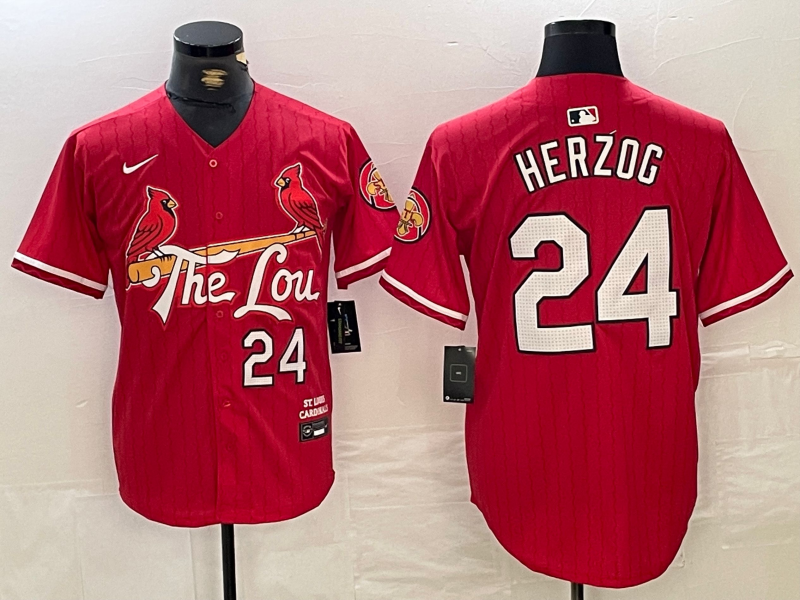 Men's St Louis Cardinals #24 Whitey Herzog Red 2024 City Connect Limited Stitched Baseball Jersey