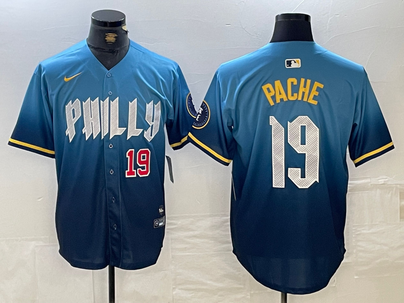 Men's Philadelphia Phillies #19 Cristian Pache Blue 2024 City Connect Limited Stitched Jerseys