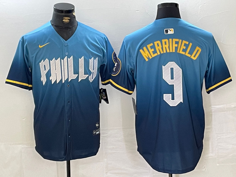 Men's Philadelphia Phillies #9 Whit Merrifield Blue 2024 City Connect Limited Stitched Jersey