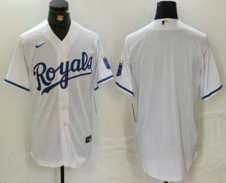 Men's Kansas City Royals Blank White Cool Base Stitched Baseball Jersey