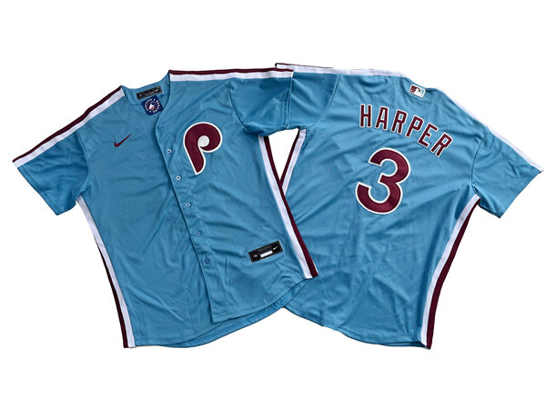 Men's Philadelphia Phillies #3 Bryce Harper Nike Light Blue Authentic Alternate Baseball Jersey