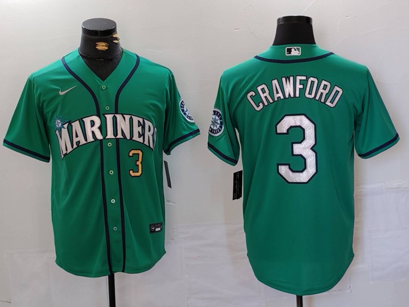 Men's Seattle Mariners #3 JP Crawford Number Teal Green Stitched Cool Base Nike Jersey