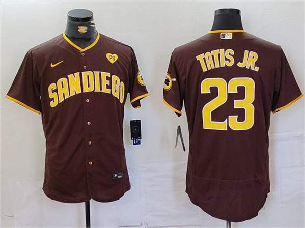 Men's San Diego Padres #23 Fernando Tatis Jr. Brown With PS Patch Flex Base Stitched Baseball Jersey