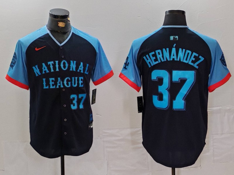 Men's Los Angeles Dodgers #37 Teoscar Hernandez Number Navy 2024 All Star Limited Stitched Jersey