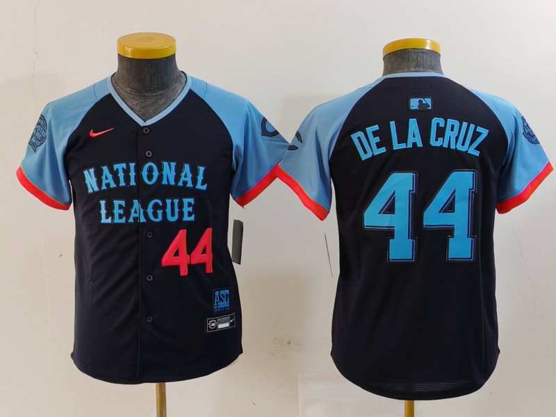 Youth Cincinnati Reds #44 Elly De La Cruz Number Navy 2024 All Star Limited Stitched Jersey