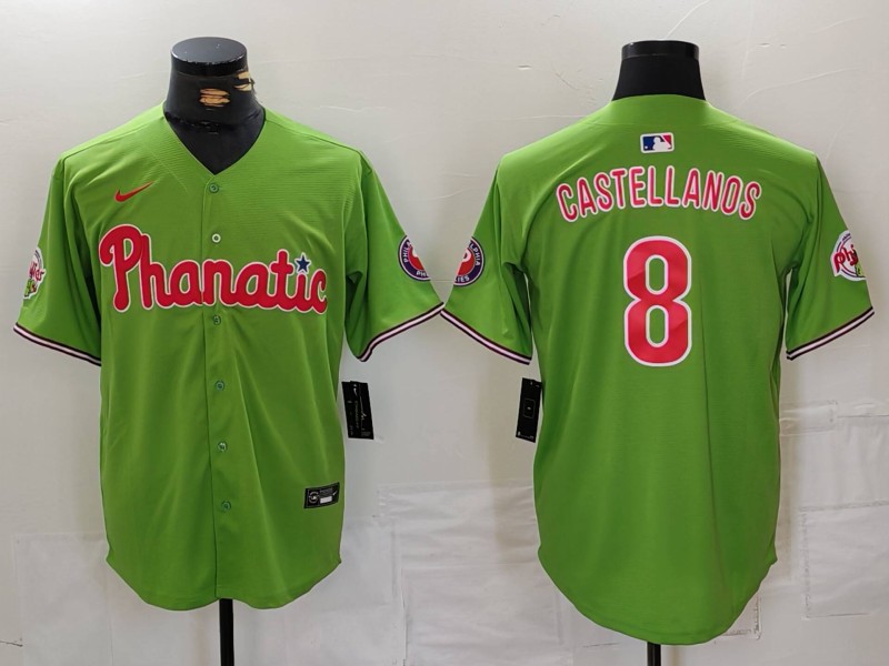 Men's Philadelphia Phillies #8 Nick Castellanos Green With Patch Stitched Cool Base Nike Jersey