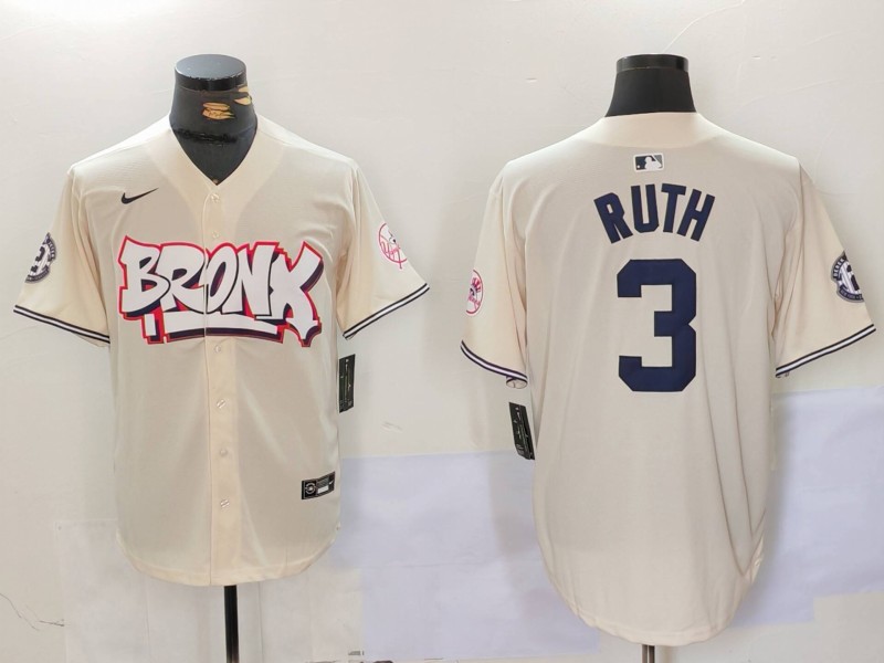 Men's New York Yankees #3 Babe Ruth Cream Limited Stitched Baseball Jersey