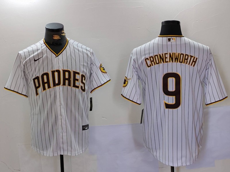 Men's San Diego Padres #9 Jake Cronenworth White Team Logo Stitched MLB Cool Base Nike Jersey