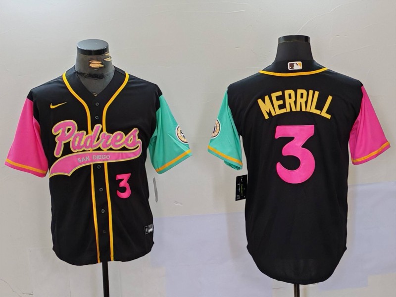 Men's San Diego Padres #3 Jackson Merrill Number Black NEW 2023 City Connect Cool Base Stitched Jersey