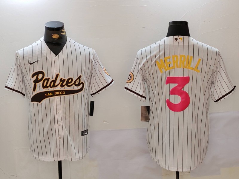 Men's San Diego Padres #3 Jackson Merrill white Cool Base Stitched Baseball Jersey