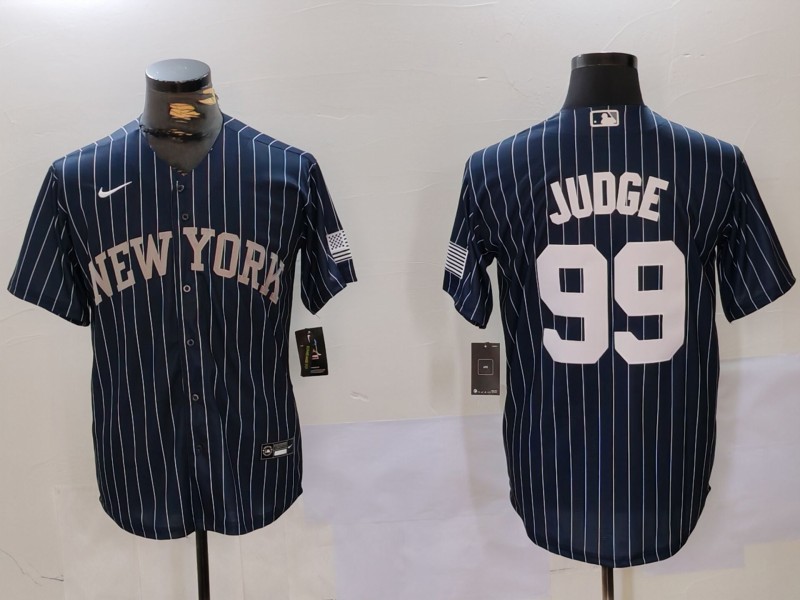 Men's New York Yankees #99 Aaron Judge Navy Pinstripe Fashion Cool Base Jersey