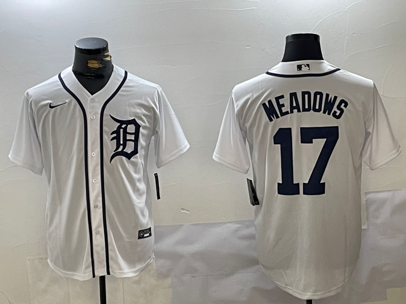 Men's Detroit Tigers #17 Parker Meadows White Cool Base Stitched Jersey