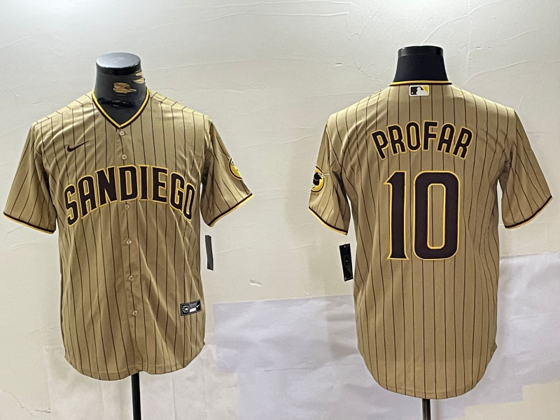 Men's San Diego Padres #10 Jurickson Profar Khaki Team Logo Cool Base Jersey