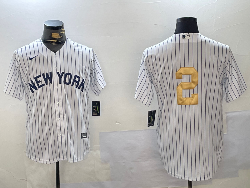 Men's New York Yankees #2 Derek Jeter White Pinstripe Without Name Fashion Cool Base Jersey