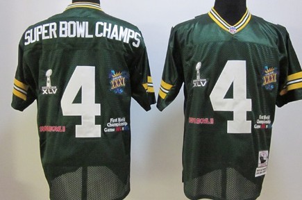 Green Bay Packers #4 Super Bowl Champs Green Throwback Jersey