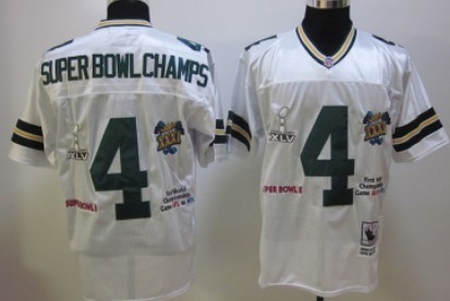 Green Bay Packers #4 Super Bowl Champs White Throwback Jersey