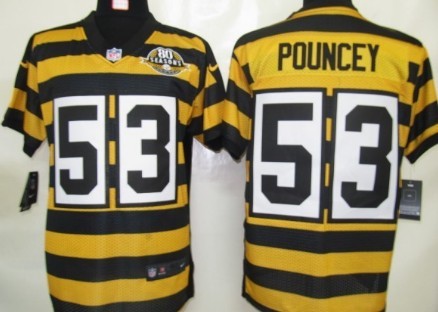 Nike Pittsburgh Steelers #53 Maurkice Pouncey Yellow With Black Throwback 80TH Jersey