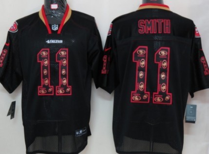 Nike San Francisco 49ers #11 Alex Smith Lights Out Black Ornamented Elite Jersey