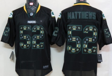 Nike Green Bay Packers #52 Clay Matthews Lights Out Black Ornamented Elite Jersey