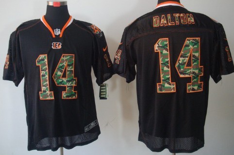 Nike Cincinnati Bengals #14 Andy Dalton Black With Camo Elite Jersey