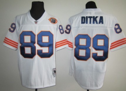 Chicago Bears #89 Mike Ditka White Throwback With Bear Patch Jersey