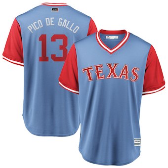 Men's Texas Rangers 13 Joey Gallo Pico de Gallo Majestic Light Blue 2018 Players' Weekend Cool Base Jersey