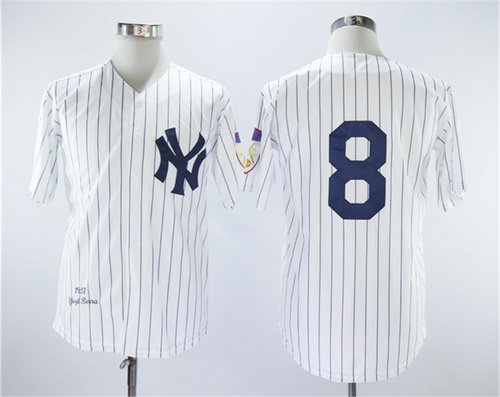 New York Yankees 8 Yogi Berra White 1951 Throwback Jersey