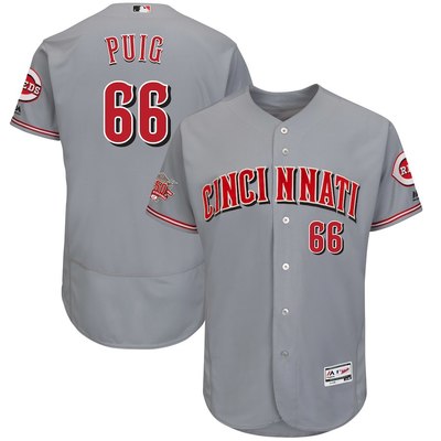 Men's Cincinnati Reds #66 Yasiel Puig Grey Flex Base Player Jersey