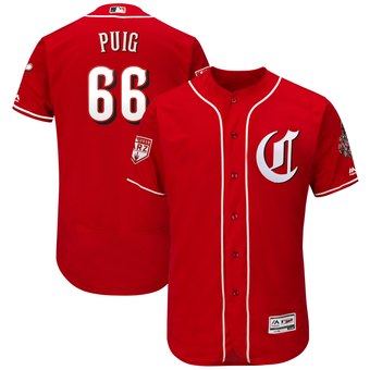 Men's Cincinnati Reds 66 Yasiel Puig Majestic Scarlet 2019 Spring Training Flex Base Player Jersey