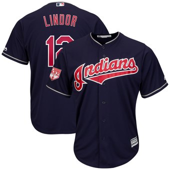 Men's Cleveland Indians 12 Francisco Lindor Majestic Navy 2019 Spring Training Cool Base Player Jersey