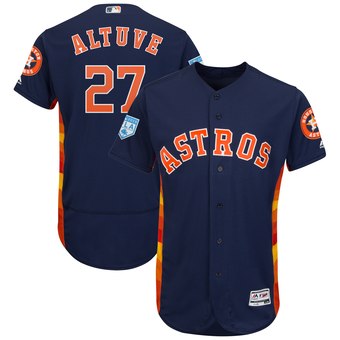 Men's Houston Astros 27 Jose Altuve Majestic Navy 2019 Spring Training Flex Base Player Jersey