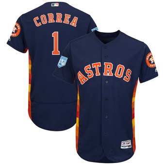 Men's Houston Astros 1 Carlos Correa Majestic Navy 2019 Spring Training Flex Base Player Jersey