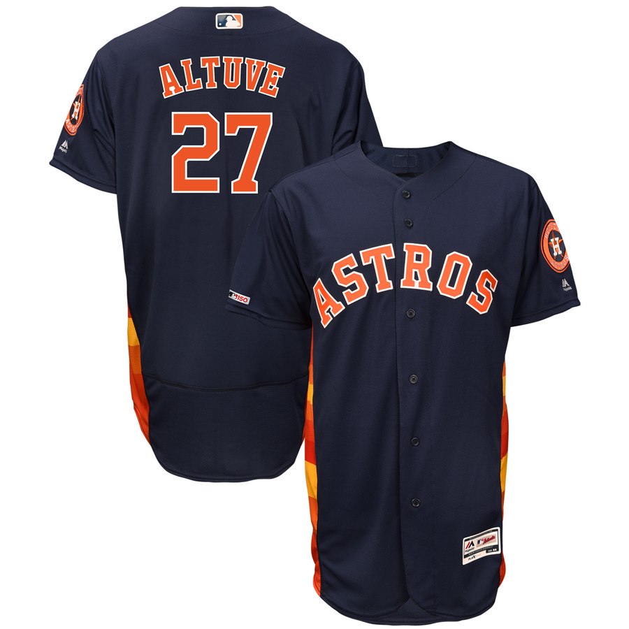 Men's Houston Astros 27 Jose Altuve Navy 150th Patch Flexbase Jersey