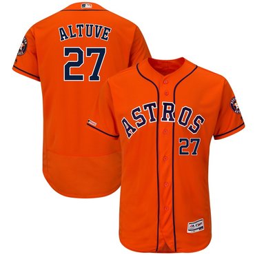 Men's Houston Astros 27 Jose Altuve Orange 150th Patch Flexbase Jersey