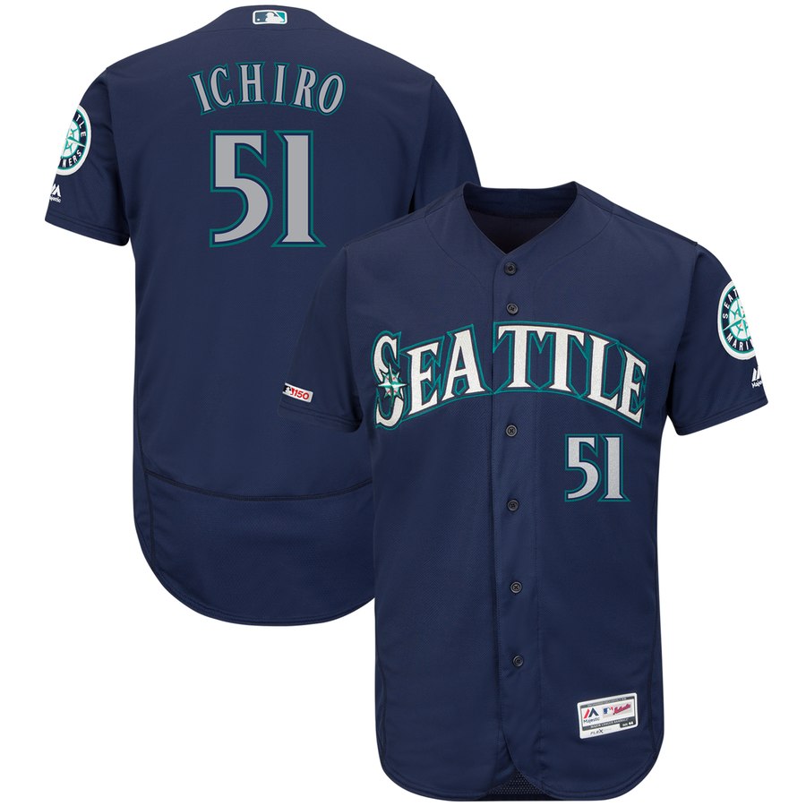 Men's Seattle Mariners 51 Ichiro Suzuki Navy 150th Patch Flexbase Jersey