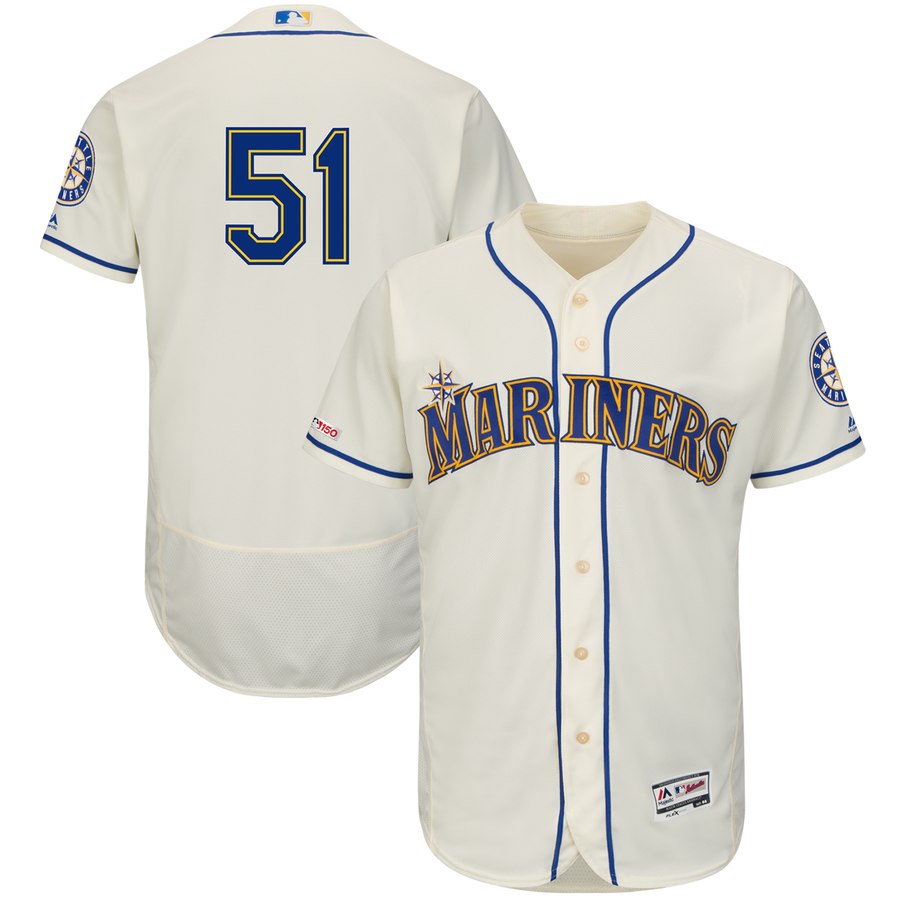 Men's Seattle Mariners 51 Ichiro Suzuki Cream 150th Patch Flexbase Jersey