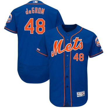 Men's New York Mets 48 Jacob deGrom Royal 150th Patch Flexbase Jersey