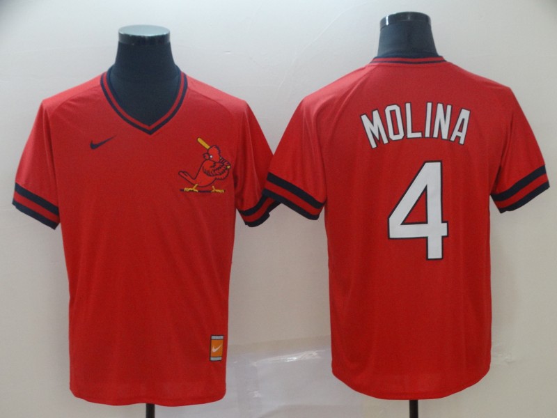 Men's St. Louis Cardinals 4 Yadier Molina Red Throwback Jersey