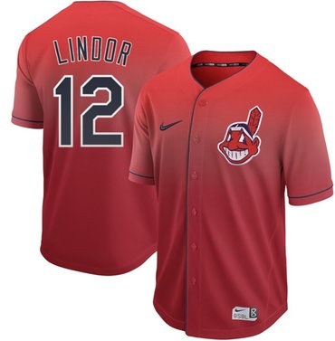 Indians #12 Francisco Lindor Red Fade Authentic Stitched Baseball Jersey