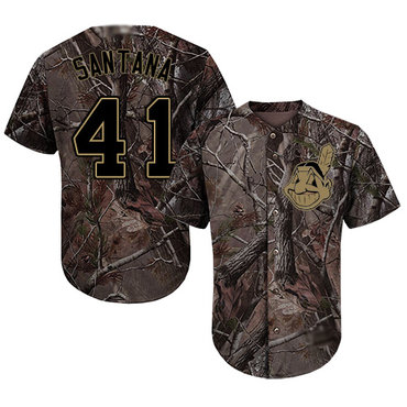 Indians #41 Carlos Santana Camo Realtree Collection Cool Base Stitched Baseball Jersey